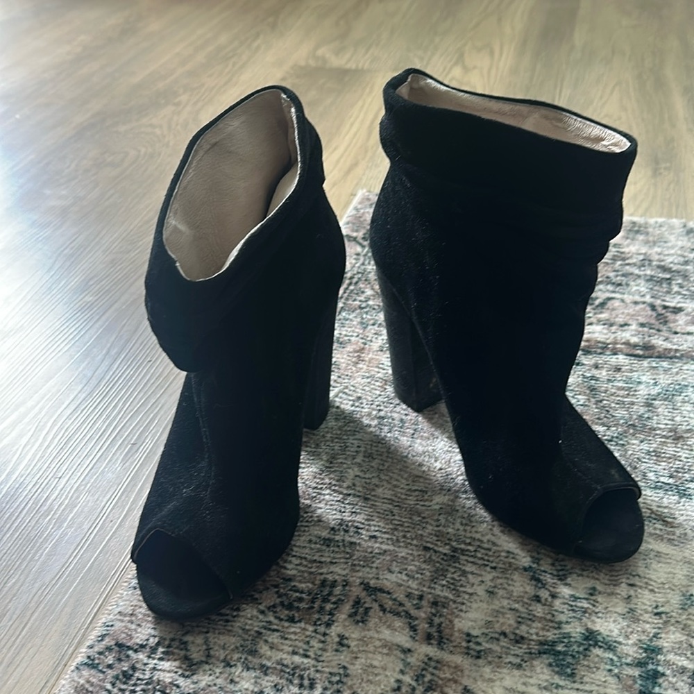 Peep toe heeled ankle boots